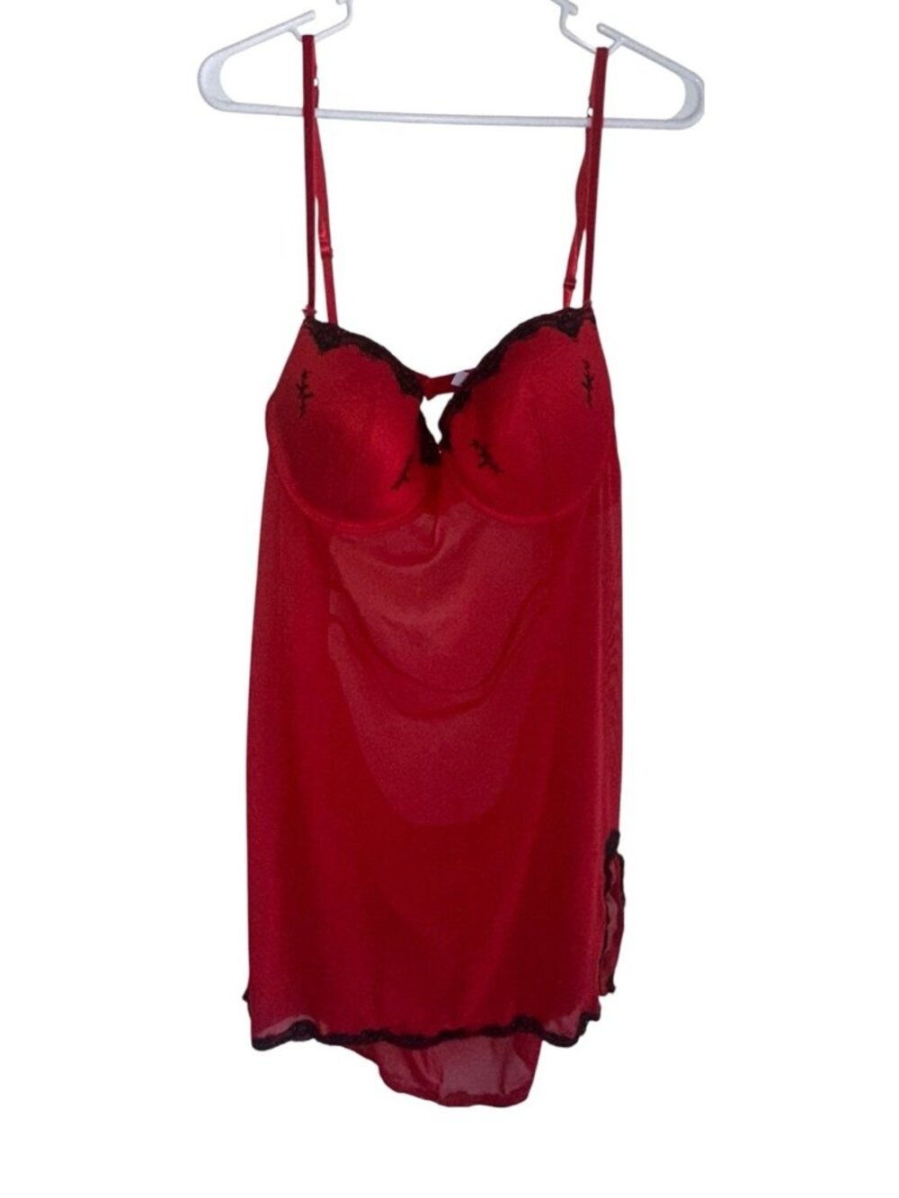 Just Sexy Intimate Womens Chemise Lingerie Plus 3X Red Sheer Underwire Coquette